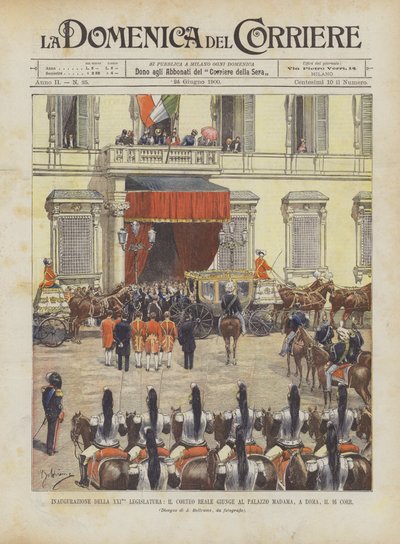Inauguration of the XXI Legislature, the Royal Procession Arrives at the Palazzo Madama in Rome on the 16th by Achille Beltrame
