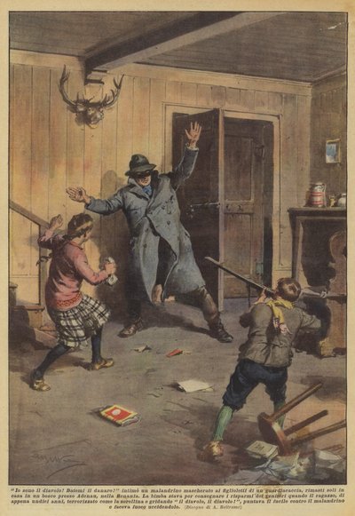 I Am the Devil! Give Me the Money! Demanded a Masked Bandit from the Children by Achille Beltrame