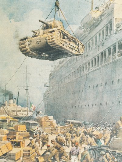 Italian convoy arriving at its destination in Libya, by Achille Beltrame, illustration by Achille Beltrame
