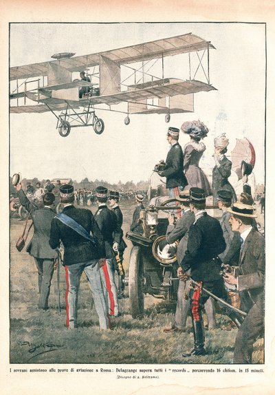 The flight of Leo Delagrange, La Domenica del Corriere by Achille Beltrame