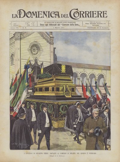 The Apotheosis of Giuseppe Verdi, in Front of the Famedio of Milan, February 27 by Achille Beltrame