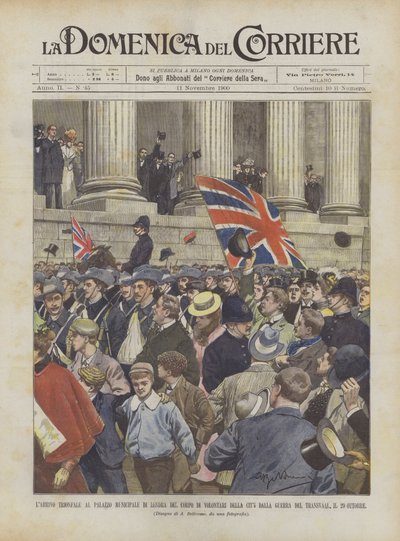 The Triumphal Arrival at the London City Hall of the City Volunteers from the War by Achille Beltrame