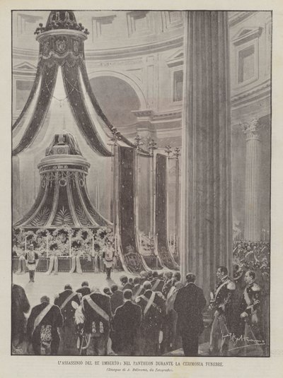 The Assassination of King Umberto During the Funeral Ceremony at the Pantheon by Achille Beltrame