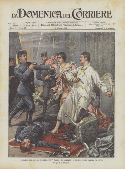The Massacre of the Sovereigns of Serbia in the Konak of Belgrade, The Drama in the Bedroom by Achille Beltrame