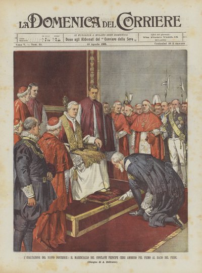 The Exaltation of the New Pontiff, The Marshal of the Conclave Prince Chigi Admitted First to Kiss the Foot by Achille Beltrame