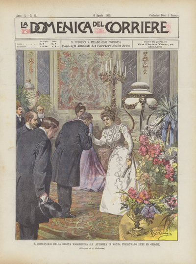 The Name Day of Queen Margherita, The Authorities of Monza Present Flowers and Homages by Achille Beltrame