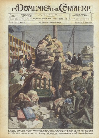 The Post Office at Milan Central Station During the Strike by Achille Beltrame