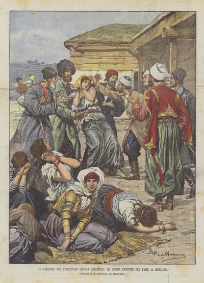 The Famine in Turkestan (Asian Russia), Women Sold for Hunger at the Market by Achille Beltrame