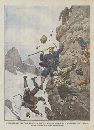 The Alpine Catastrophe of Dent Blanche, Three Guides and a Traveler Fall Due to the Breakage by Achille Beltrame