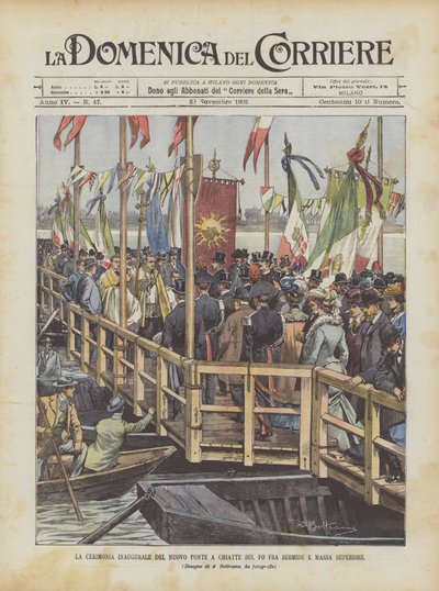 The Inaugural Ceremony of the New Pontoon Bridge on the Po Between Sermide and Massa Superiore by Achille Beltrame