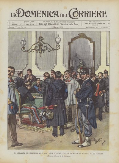 The Call of the Railway Workers to Arms, at the Central Station of Milan on the Morning of February 25 by Achille Beltrame
