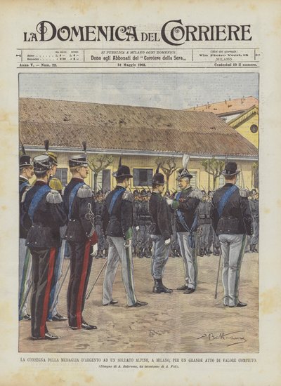 The Awarding of the Silver Medal to an Alpine Soldier in Milan for a Great Act of Valor by Achille Beltrame