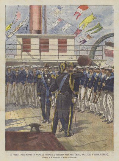 The Delivery of Valor Medals to the Crew Members of the Elba Ship in Nimrod Bay (Ce-Kiang) by Achille Beltrame