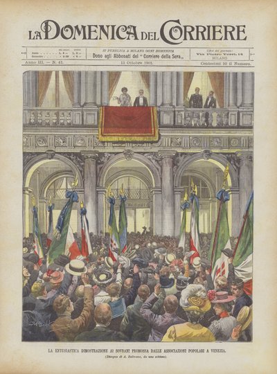 The Enthusiastic Demonstration to the Sovereigns Promoted by Popular Associations in Venice by Achille Beltrame