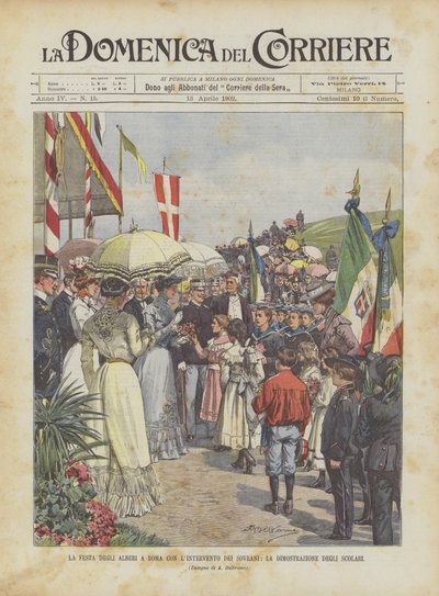 The Tree Festival in Rome with the Participation of the Sovereigns, the Demonstration of the Schoolchildren by Achille Beltrame