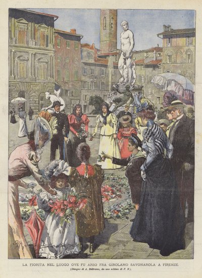 The Flowering at the Place Where Fra Girolamo Savonarola Was Burned in Florence by Achille Beltrame