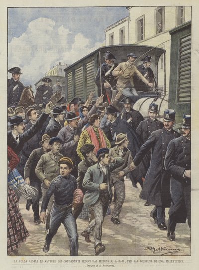 The Crowd Attacks the Vehicles of the Convicted Returning from the Court in Bari to Execute Justice on a Criminal by Achille Beltrame