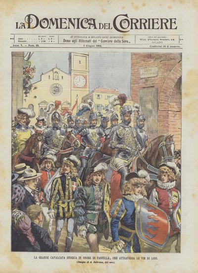 The Great Historical Cavalcade in Honor of Fanfulla, Passing Through the Streets of Lodi by Achille Beltrame