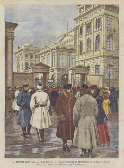 The Illness of the Tsar, The Crowd in Front of the Imperial Palace in St. Petersburg Waiting for News by Achille Beltrame