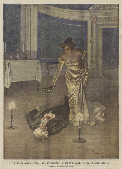 The New Opera Tosca by Maestro Puccini, The Death of Scarpia (Finale of Act II) by Achille Beltrame