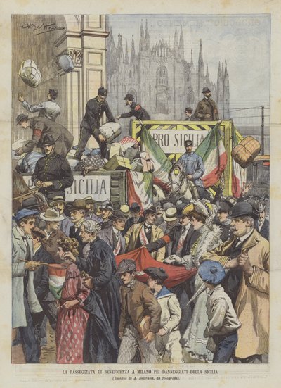 The Charity Walk in Milan for the Victims of Sicily by Achille Beltrame