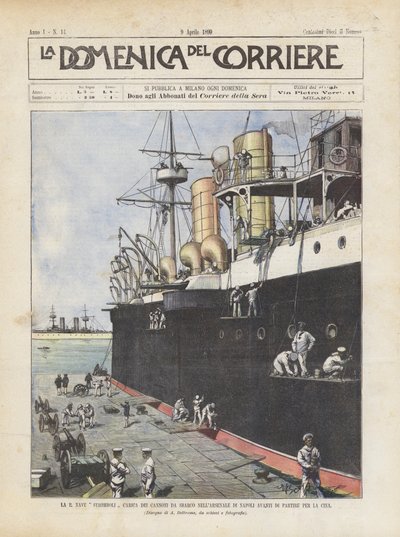 The R Ship Stromboli Loaded with Landing Guns at the Naples Arsenal Before Departing for China by Achille Beltrame