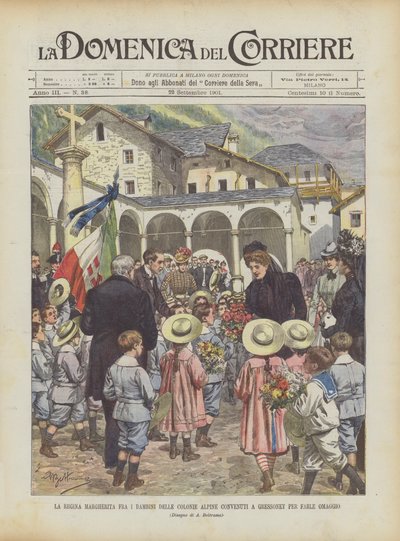 Queen Margherita Among the Children of the Alpine Colonies Gathered in Gressoney to Pay Homage to Her by Achille Beltrame