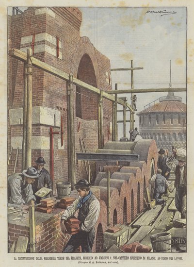The Reconstruction of the Grand Tower of Filarete, Dedicated to Umberto I, in the Sforza Castle by Achille Beltrame