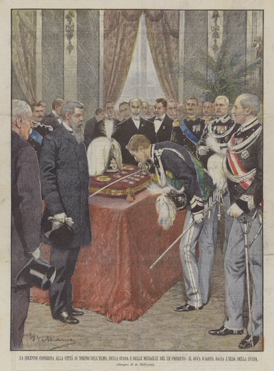 The Solemn Presentation to the City of Turin of the Helmet, Sword, and Medals of King Umberto by Achille Beltrame