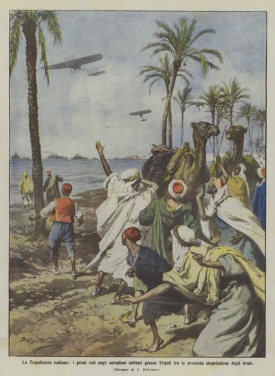 Italian Tripolitania, the First Flights of Military Airplanes Near Tripoli Amid Deep by Achille Beltrame