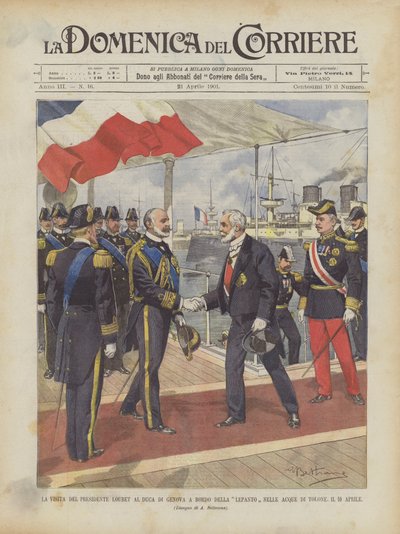 The Visit of President Loubet to the Duke of Genoa Aboard the Lepanto in the Waters of Toulon, April 10 by Achille Beltrame