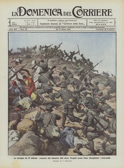 The Battle of February 27, Bayonet Conquest of the Mergheb Heights Near Homs Routing the Turco-Arabs by Achille Beltrame