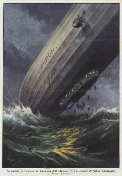 The Fall of the Akron, the Largest American Airship, into the Stormy Ocean by Achille Beltrame