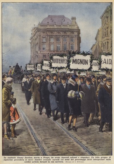 The singer Emmy Destinn, who died in Prague, had solemn and singular funerals by Achille Beltrame