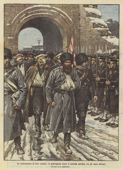 The capitulation of Port Arthur, the Russian garrison surrenders with military honors by Achille Beltrame