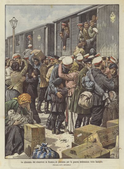 The Call of Reservists in Russia, the Departure for War Opposed by Families by Achille Beltrame