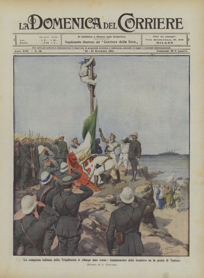 The Italian Conquest of Tripolitania Expands Gradually, Raising the Flag on the Tip of Tagiura by Achille Beltrame