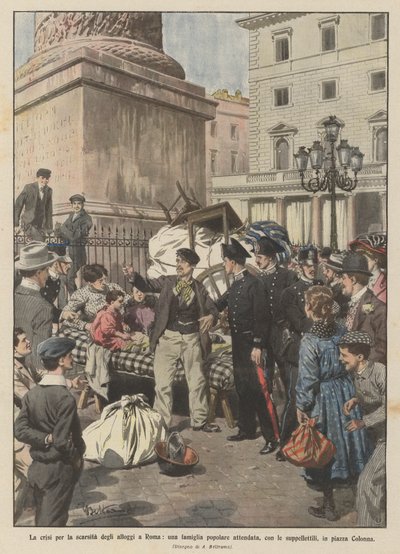 The crisis due to the housing shortage in Rome, a popular family camping by Achille Beltrame