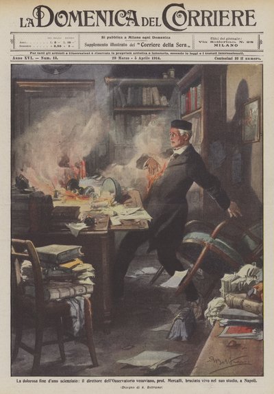 The Painful End of a Scientist, the Director of the Vesuvius Observatory, Prof. Mercalli by Achille Beltrame