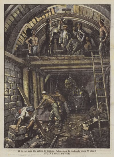The End of the Works of the Simplon Tunnel, the Last Stone of the Inner Lining (October 18) by Achille Beltrame