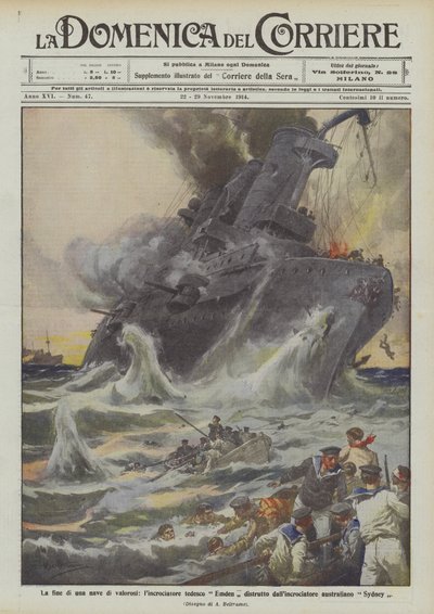 The End of a Valiant Ship, German Cruiser Emden Destroyed by Australian Cruiser Sydney by Achille Beltrame