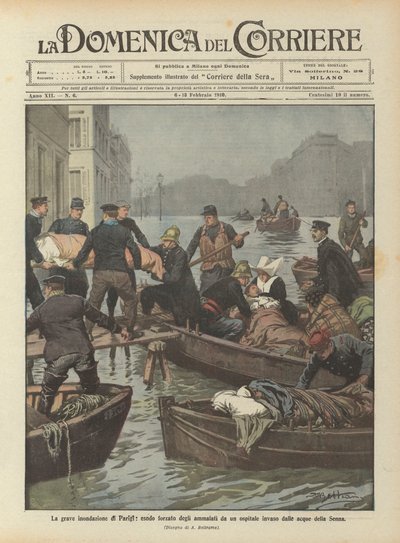 The Severe Flooding in Paris, Forced Evacuation of Patients from a Hospital Invaded by the Waters of the Seine by Achille Beltrame