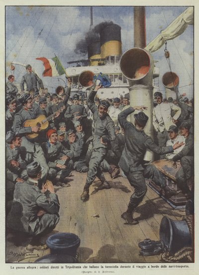 The Joyful War, Soldiers Heading to Tripolitania Dancing the Tarantella During the Journey by Achille Beltrame