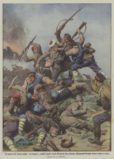 The war of the five peoples, between Bulgarians and Turkish soldiers from Asia the fight around by Achille Beltrame