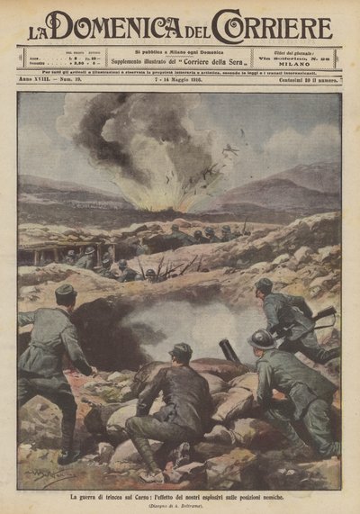Trench warfare on the Carso, the effect of our explosives on enemy positions by Achille Beltrame