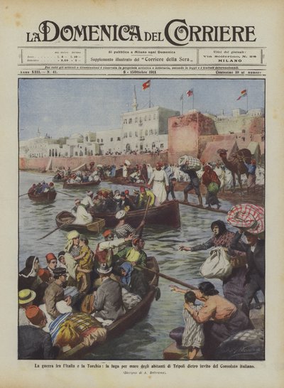 The War Between Italy and Turkey, the Flight by Sea of the Inhabitants of Tripoli Following the Invitation by Achille Beltrame