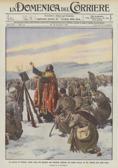 War in Poland, Russian Priest Invoking God During a Religious Ceremony on the Field by Achille Beltrame
