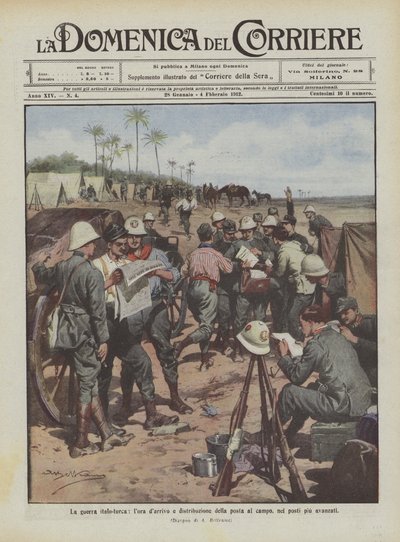 The Italo-Turkish War, the Arrival and Distribution of Mail at the Camp in the Most Advanced Posts by Achille Beltrame