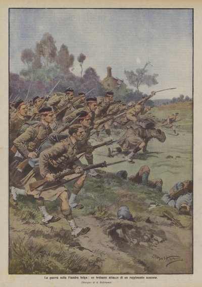 War in Belgian Flanders, a Brilliant Attack by a Scottish Regiment by Achille Beltrame