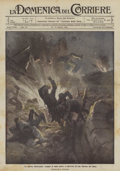 The underground war, the explosion of our mines southwest of San Martino del Carso by Achille Beltrame